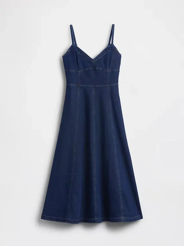 Maxikleid aus Denim mit Korsettnaht