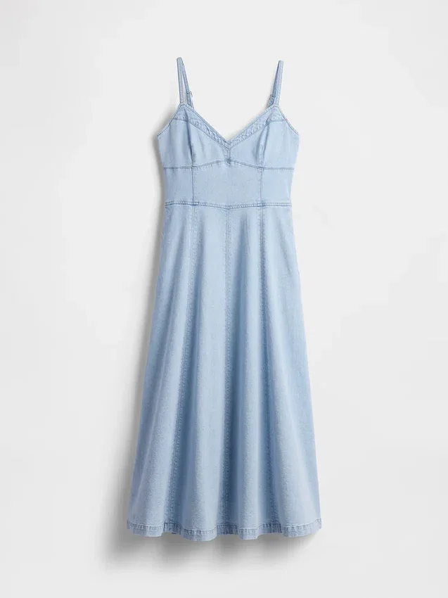 Maxikleid aus Denim mit Korsettnaht