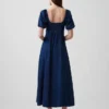 Maxikleid aus Denim mit Puffärmeln und Knopfleiste vorne