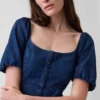 Maxikleid aus Denim mit Puffärmeln und Knopfleiste vorne