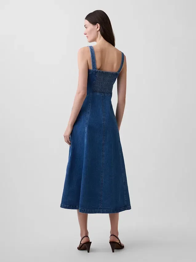 Maxikleid aus Denim mit U-Ausschnitt