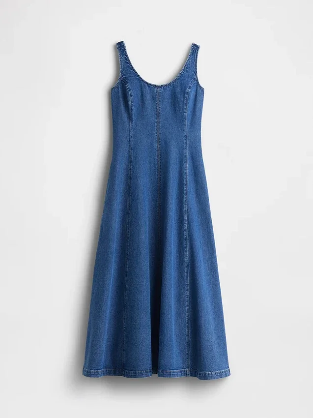 Maxikleid aus Denim mit U-Ausschnitt