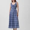 Maxikleid aus kariertem Voile mit gesmokter Taille