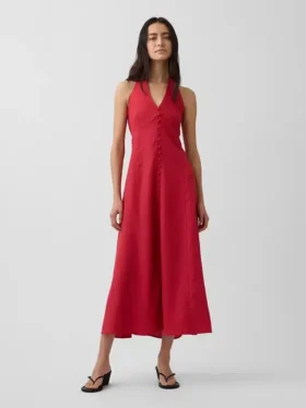 Maxikleid aus Leinenmischung mit Neckholder