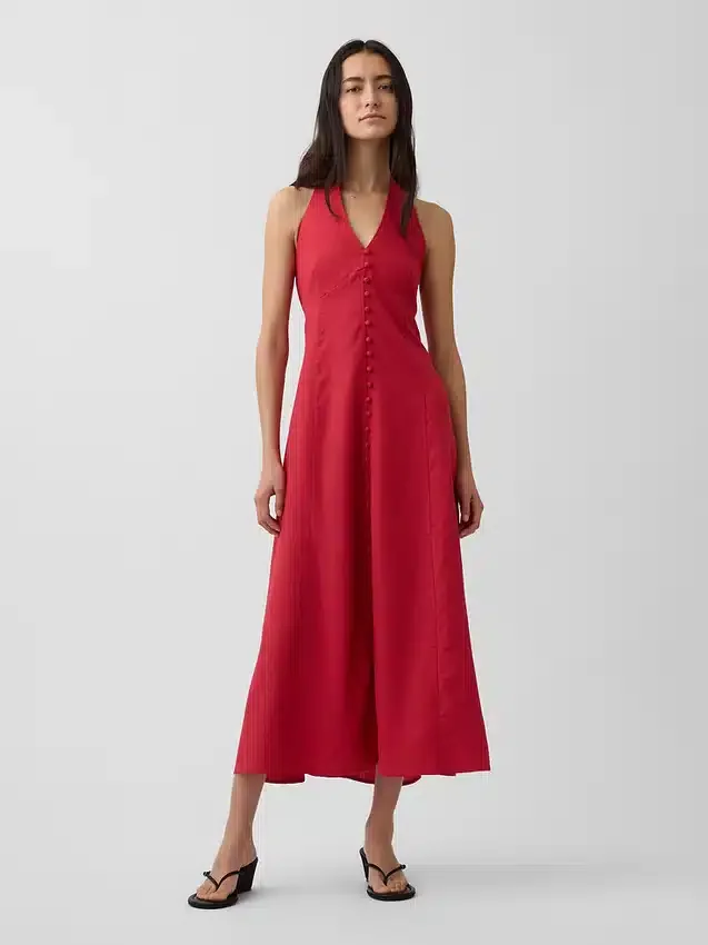 Maxikleid aus Leinenmischung mit Neckholder