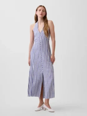 Maxikleid aus Leinenmischung mit Neckholder