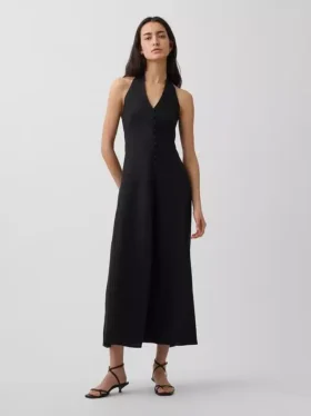 Maxikleid aus Leinenmischung mit Neckholder