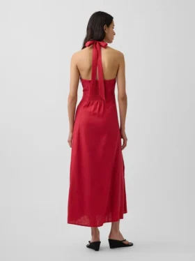 Maxikleid aus Leinenmischung mit Neckholder