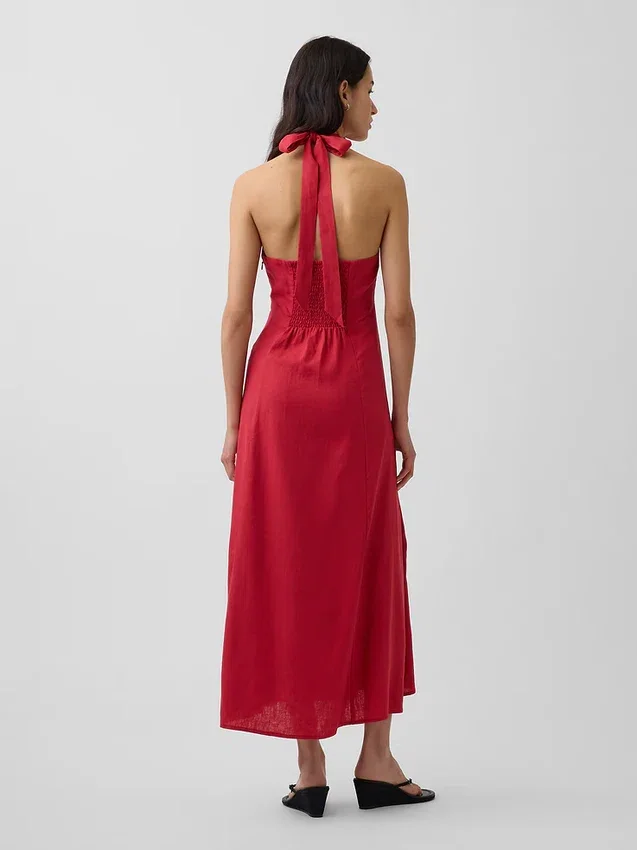 Maxikleid aus Leinenmischung mit Neckholder