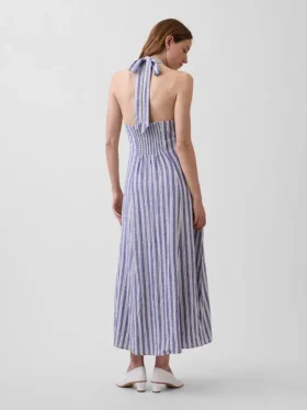 Maxikleid aus Leinenmischung mit Neckholder