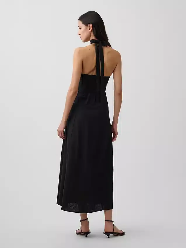 Maxikleid aus Leinenmischung mit Neckholder