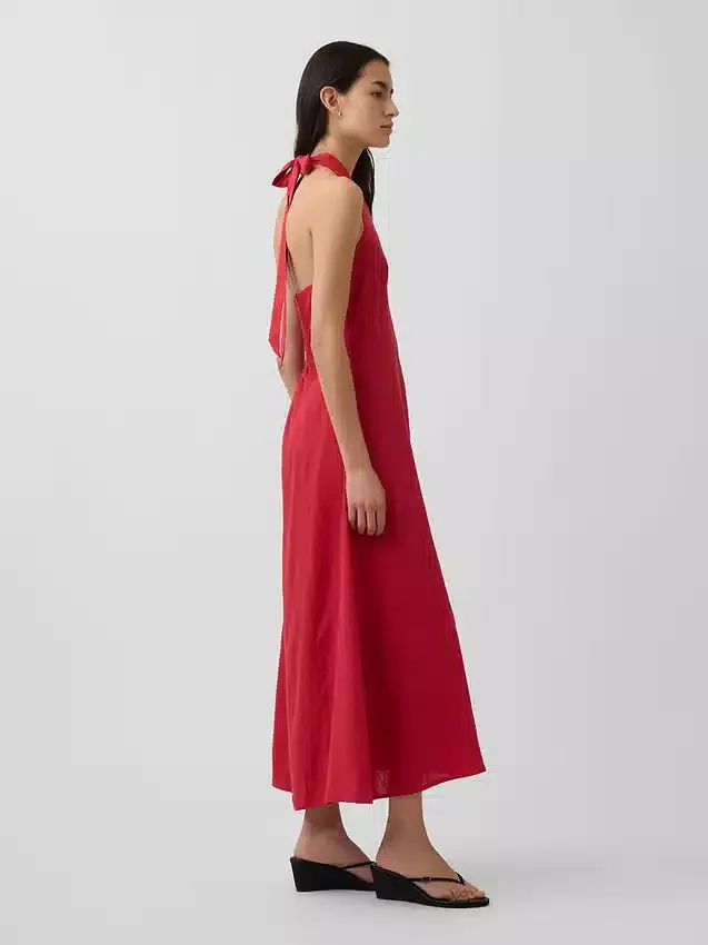 Maxikleid aus Leinenmischung mit Neckholder