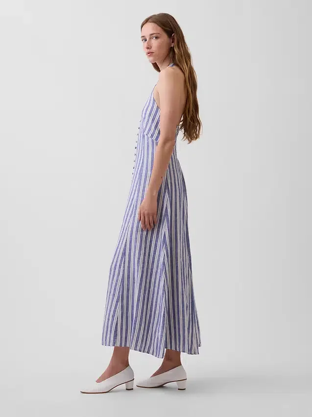 Maxikleid aus Leinenmischung mit Neckholder