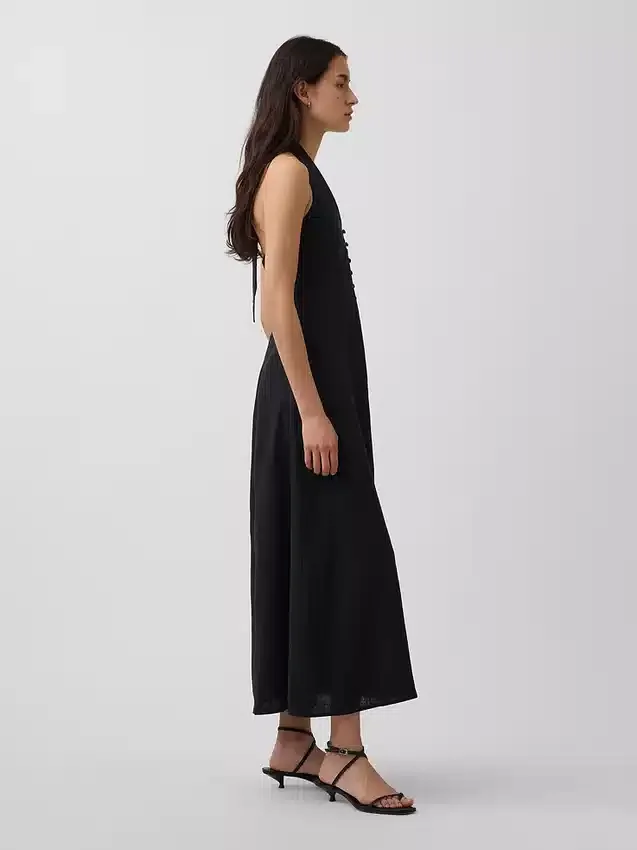 Maxikleid aus Leinenmischung mit Neckholder