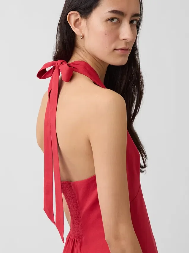 Maxikleid aus Leinenmischung mit Neckholder