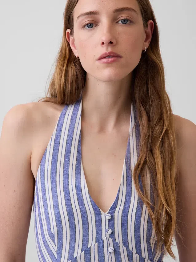Maxikleid aus Leinenmischung mit Neckholder