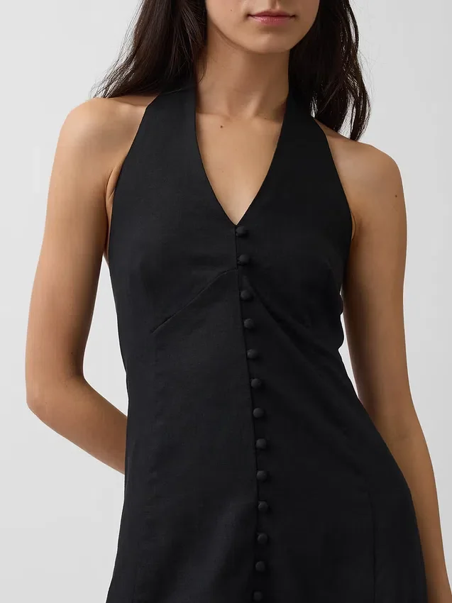 Maxikleid aus Leinenmischung mit Neckholder