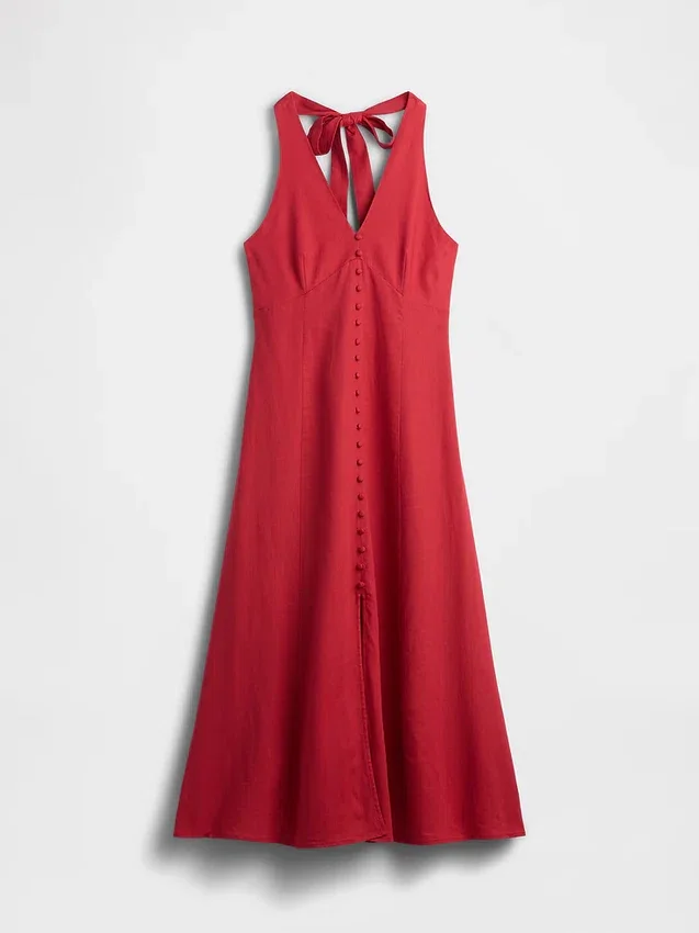 Maxikleid aus Leinenmischung mit Neckholder