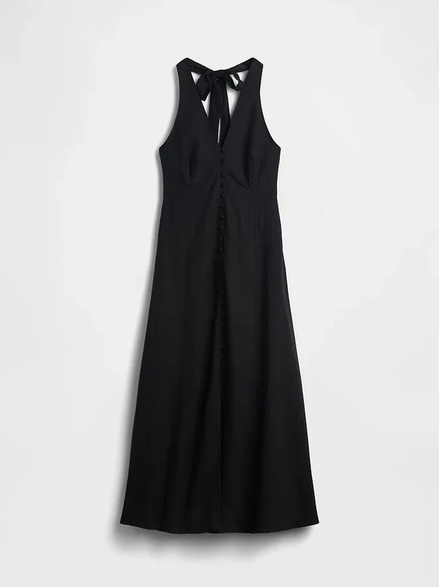 Maxikleid aus Leinenmischung mit Neckholder