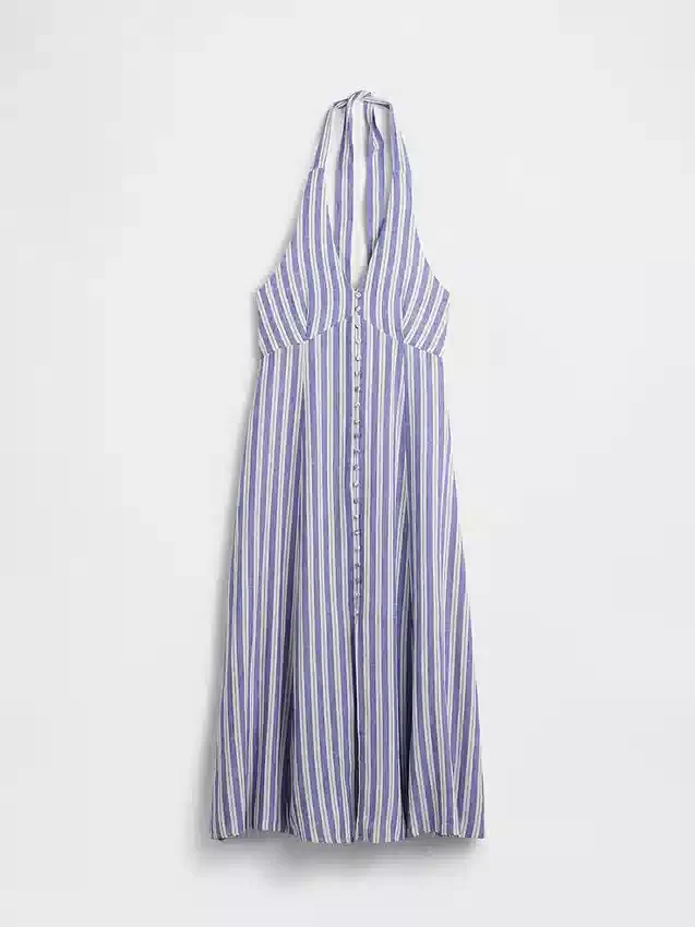 Maxikleid aus Leinenmischung mit Neckholder