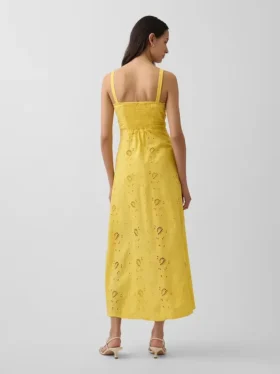 Maxikleid aus Leinenmischung mit Stickerei