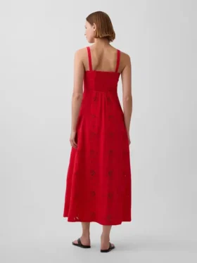Maxikleid aus Leinenmischung mit Stickerei