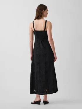Maxikleid aus Leinenmischung mit Stickerei