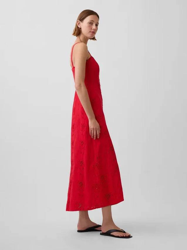Maxikleid aus Leinenmischung mit Stickerei