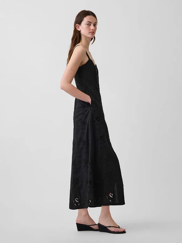 Maxikleid aus Leinenmischung mit Stickerei