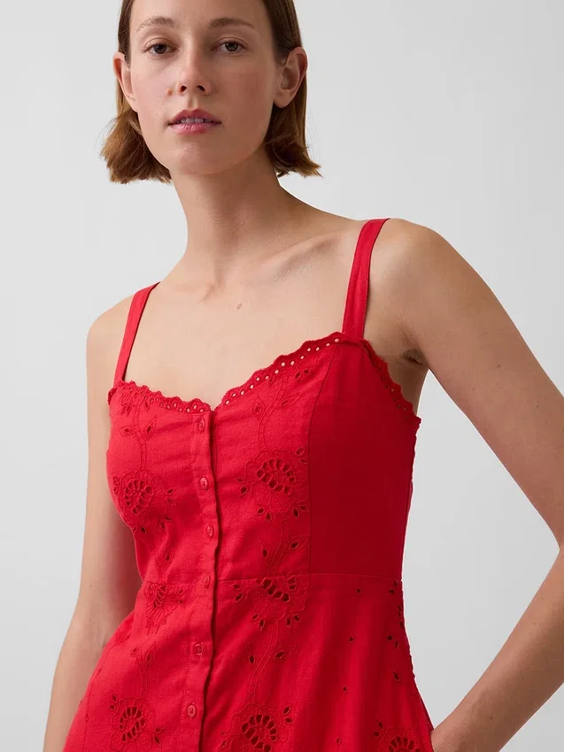 Maxikleid aus Leinenmischung mit Stickerei