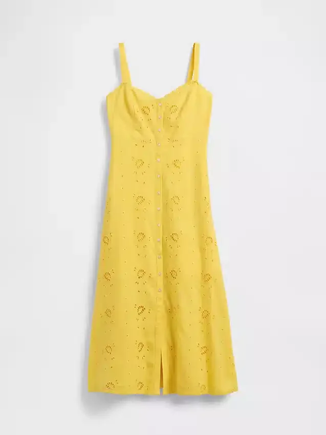 Maxikleid aus Leinenmischung mit Stickerei