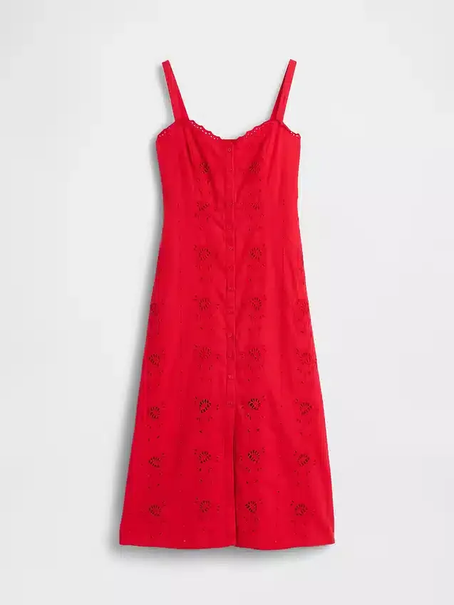 Maxikleid aus Leinenmischung mit Stickerei