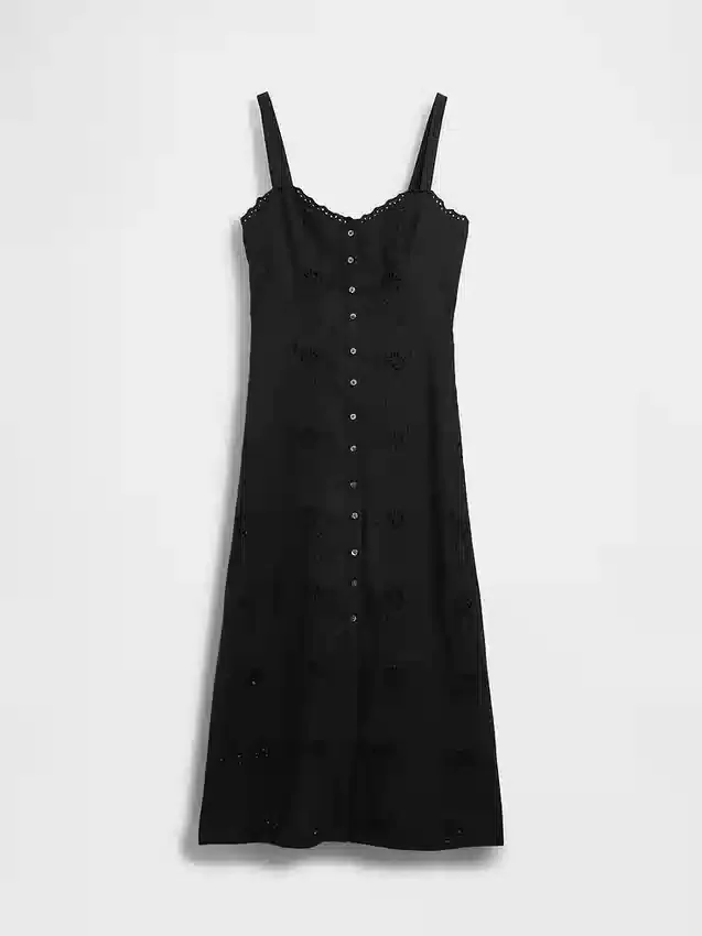 Maxikleid aus Leinenmischung mit Stickerei