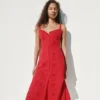 Maxikleid aus Leinenmischung mit Stickerei