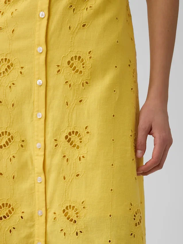 Maxikleid aus Leinenmischung mit Stickerei