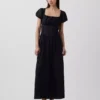 Maxikleid aus Leinenmischung mit tief sitzender Taille