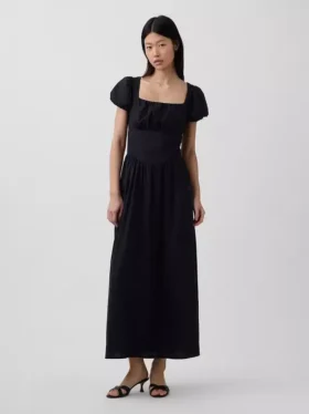 Maxikleid aus Leinenmischung mit tief sitzender Taille