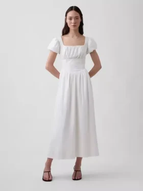 Maxikleid aus Leinenmischung mit tief sitzender Taille