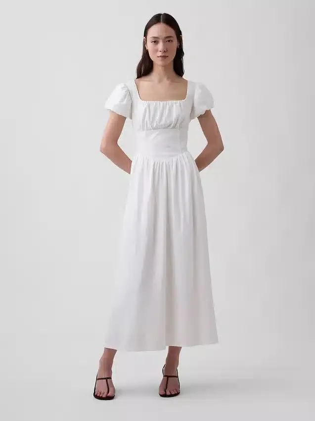 Maxikleid aus Leinenmischung mit tief sitzender Taille
