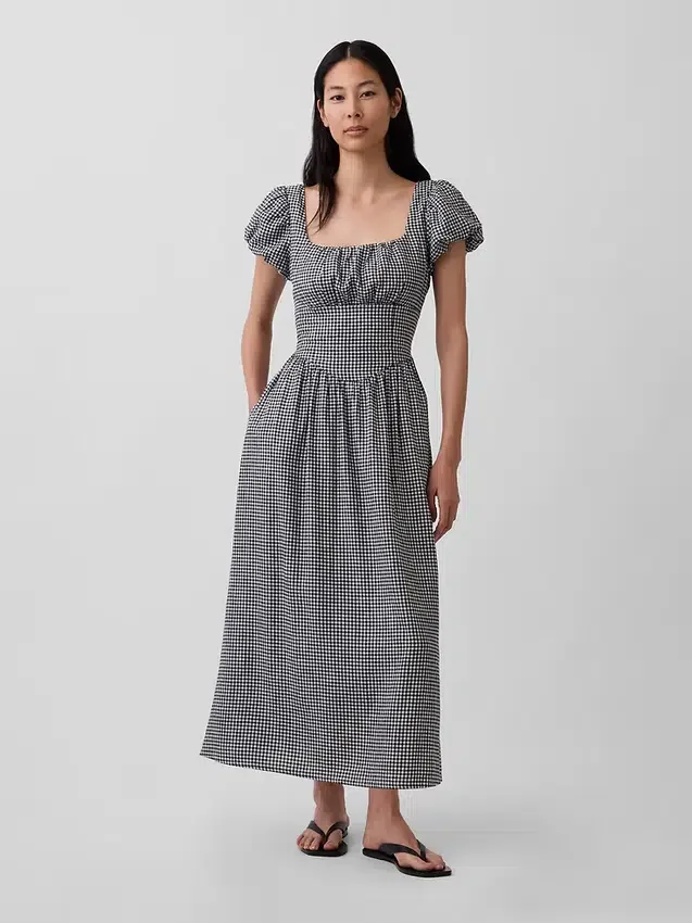 Maxikleid aus Leinenmischung mit tief sitzender Taille