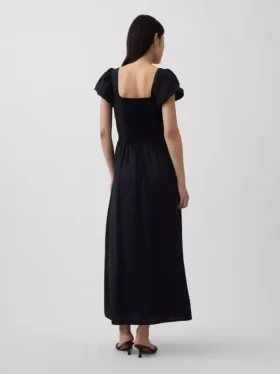 Maxikleid aus Leinenmischung mit tief sitzender Taille