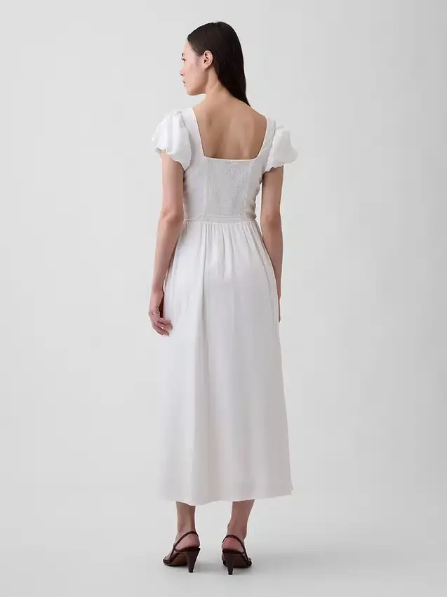 Maxikleid aus Leinenmischung mit tief sitzender Taille