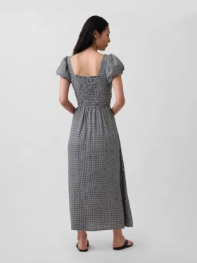 Maxikleid aus Leinenmischung mit tief sitzender Taille