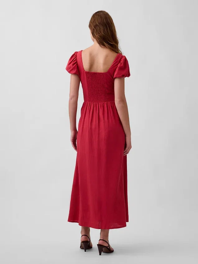 Maxikleid aus Leinenmischung mit tief sitzender Taille