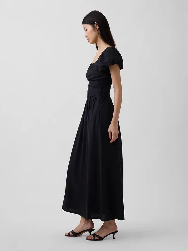 Maxikleid aus Leinenmischung mit tief sitzender Taille