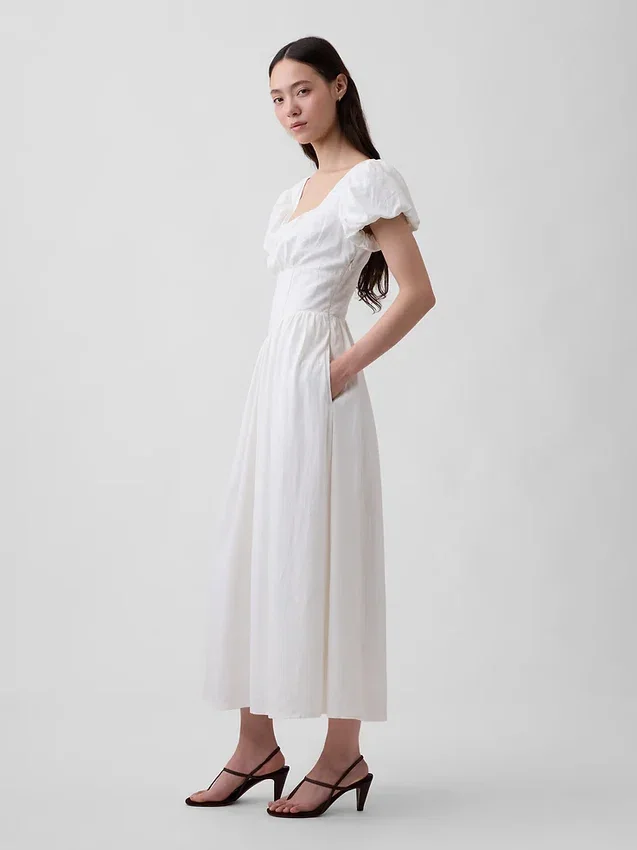 Maxikleid aus Leinenmischung mit tief sitzender Taille
