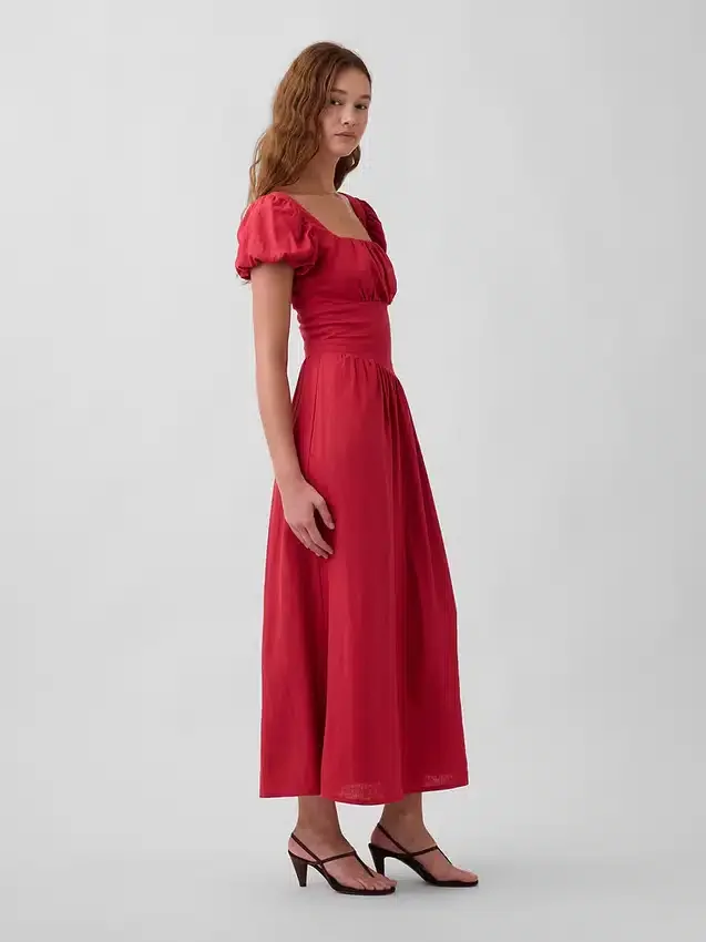 Maxikleid aus Leinenmischung mit tief sitzender Taille