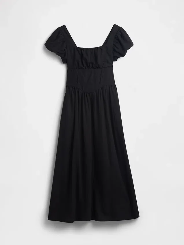Maxikleid aus Leinenmischung mit tief sitzender Taille
