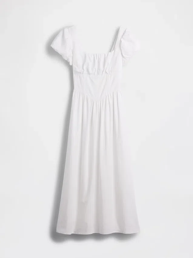 Maxikleid aus Leinenmischung mit tief sitzender Taille