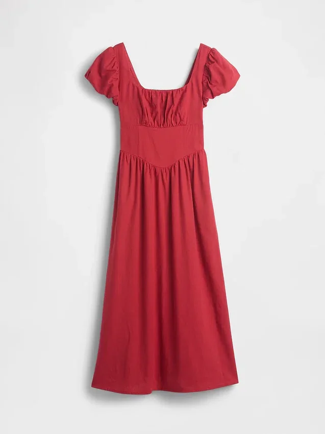 Maxikleid aus Leinenmischung mit tief sitzender Taille